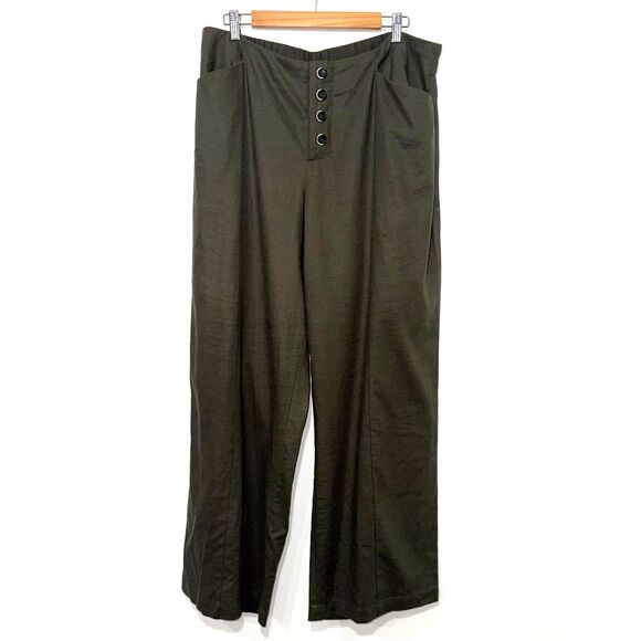 Universal Standard Coastal Linen Wide Leg Pant - Olive S 14/16 - Picture 2 of 10